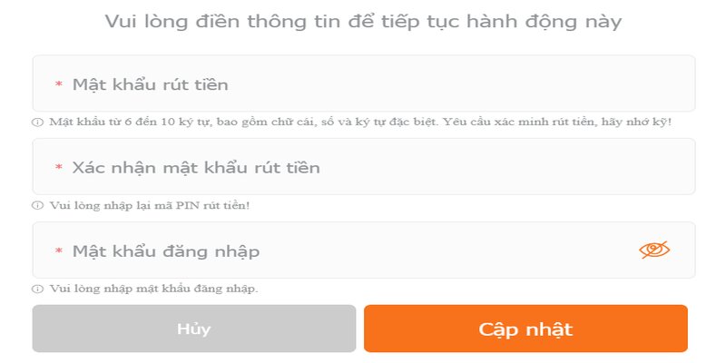 Các thông tin cần nhập